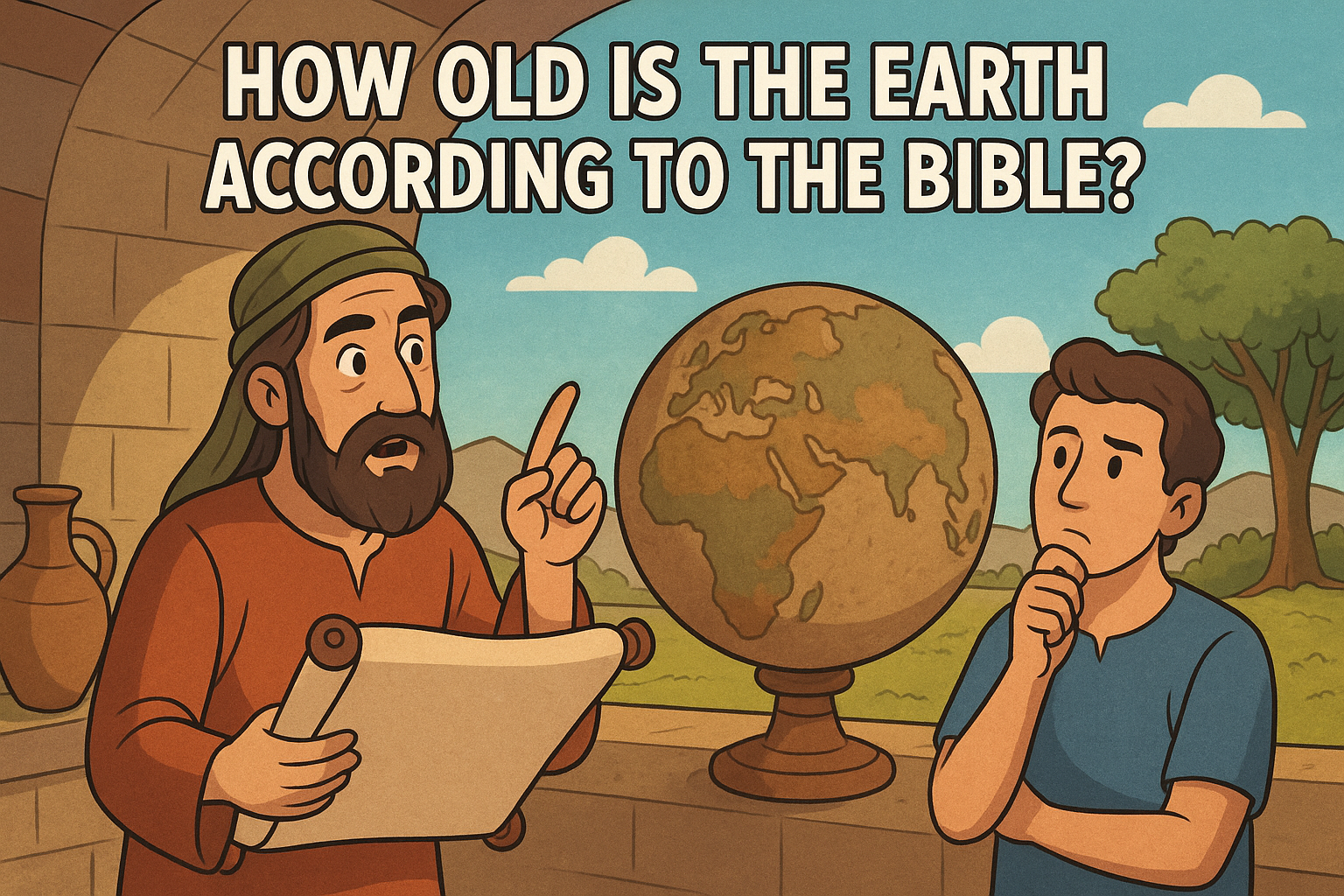 Cartoon illustration representing how old is the earth according to the bible