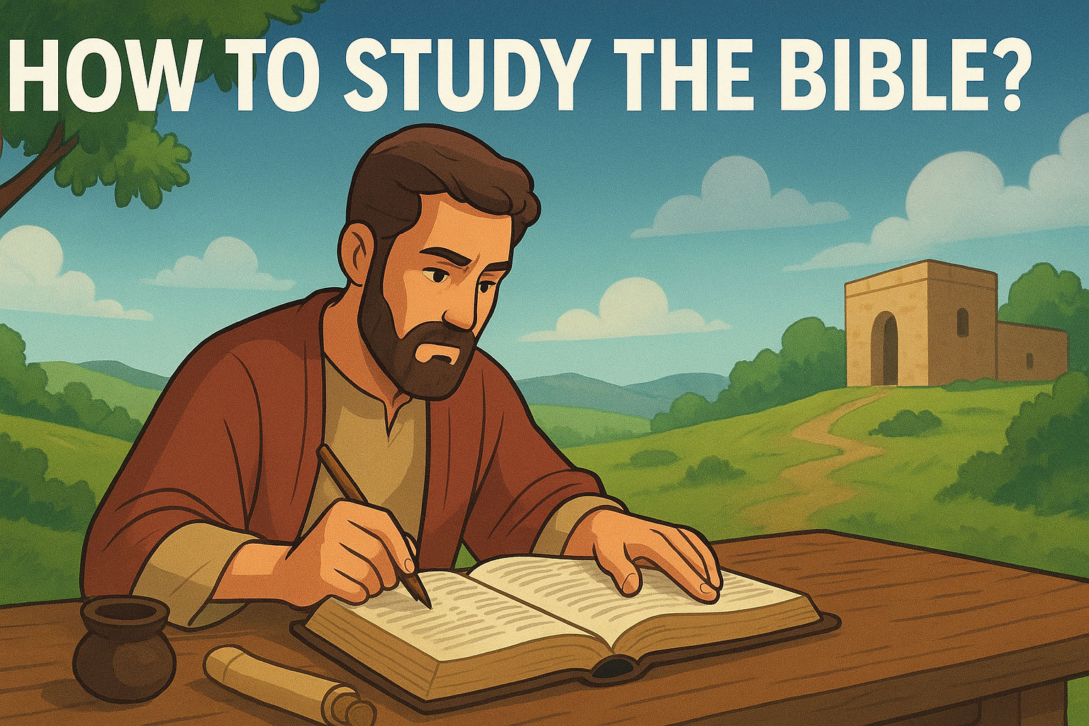 Cartoon illustration representing how to study the bible