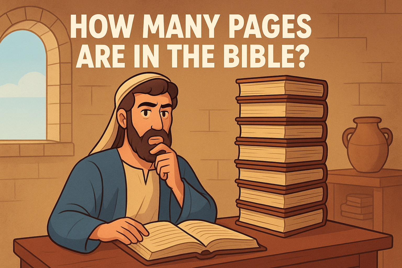 Cartoon illustration representing how many pages are in the bible