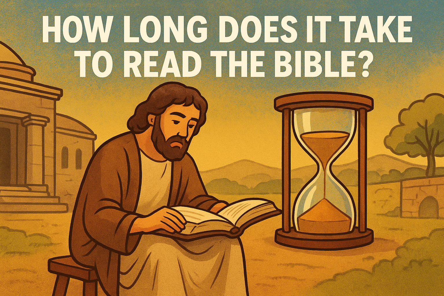 Cartoon illustration representing how long does it take to read the bible