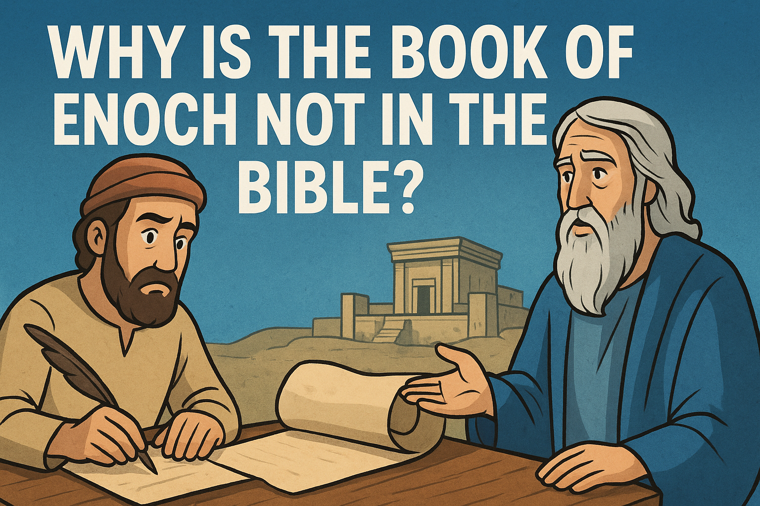 Cartoon illustration representing why is the book of enoch not in the bible