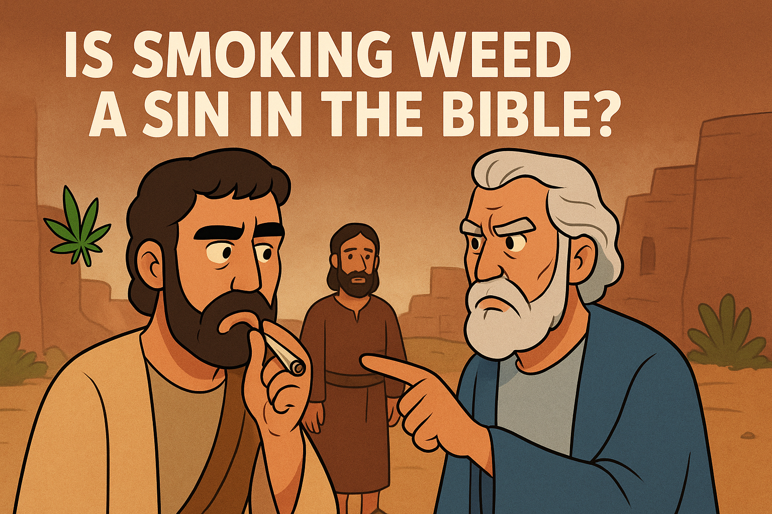 Cartoon illustration representing is smoking weed a sin in the bible